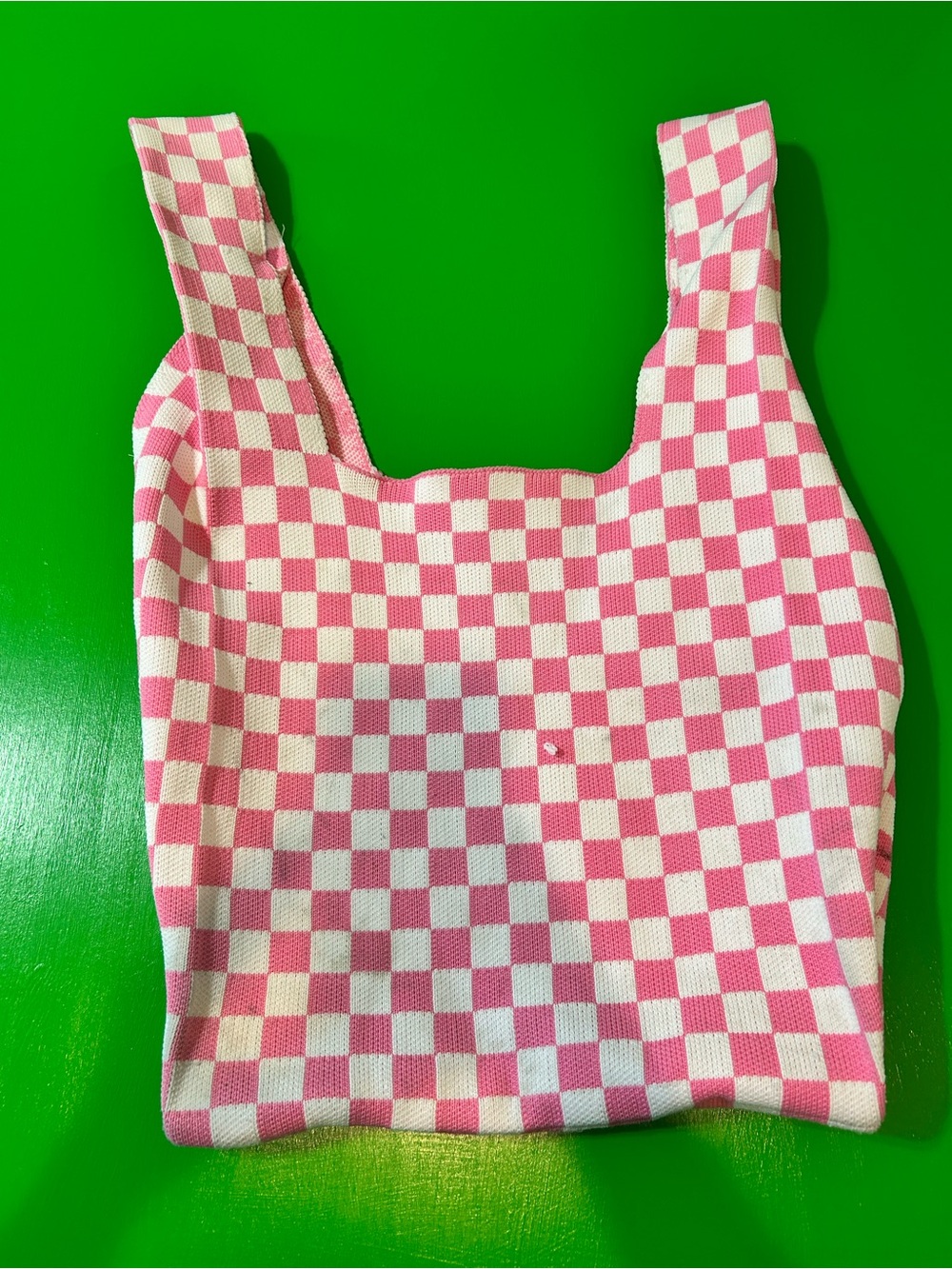 Pink and White Checkered Tote Bag